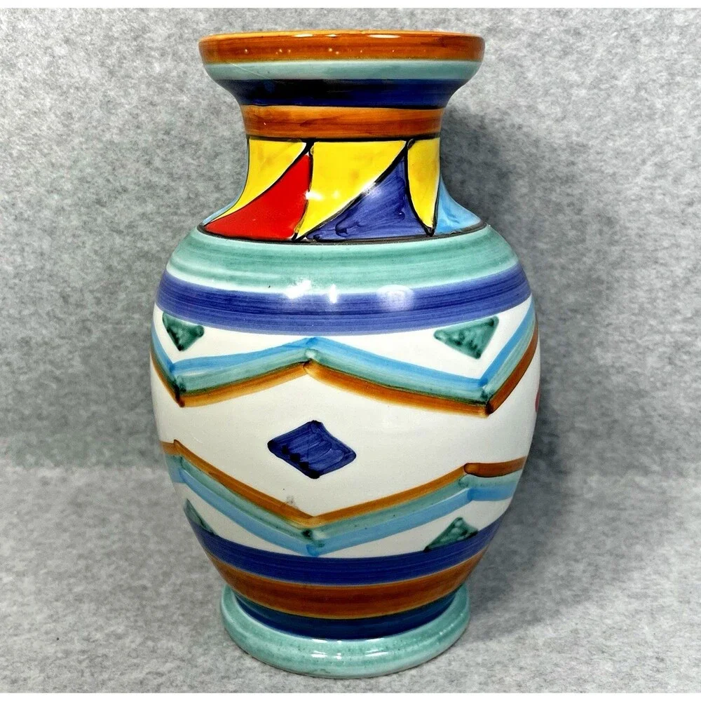 Pier 1 Imports Handpainted Italian Vase Made In Italy Ceramic Colorful Geometric